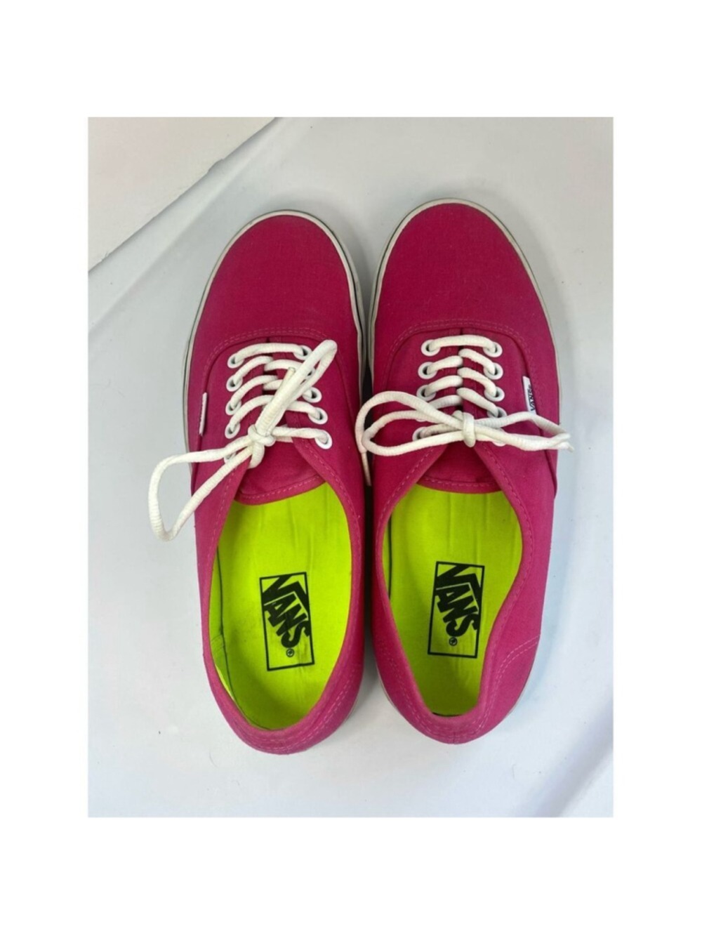 Vans Authentic Canvas Sneakers Shoes Hot Pink w/ Neon Laces - Picture 2 of 7
